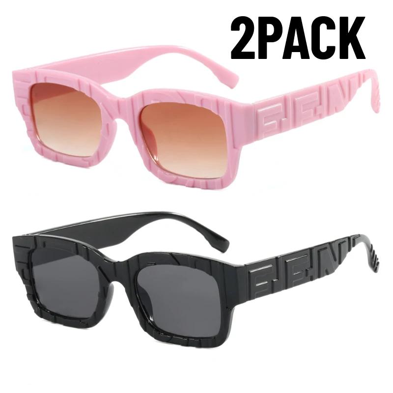 2Pack New Square Sunglasses Vintage Women Fashion Female Sun Glasses Men Shades Uv400 Luxury Brand Male Fishing Glasses