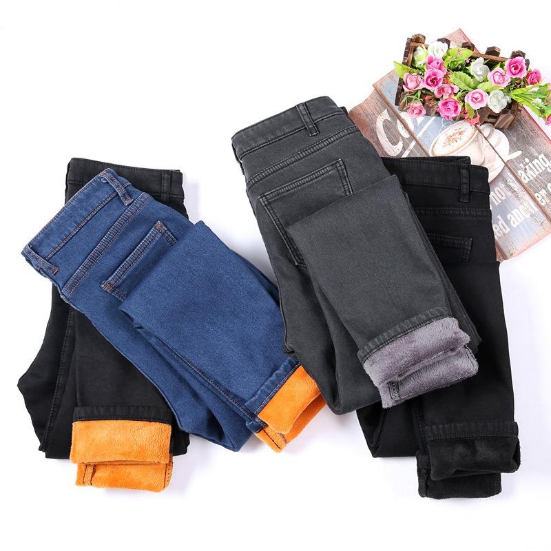 Hohe Taille Samtjeans Damen Frühling und Herbst Neue trendige und dünne elastische Hosen Schwarze Hosen Große Größe
