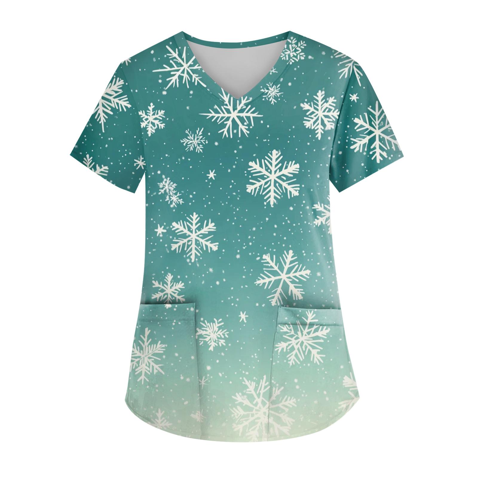 

Женский топ с V-образным вырезом, рождественским принтом, короткими рукавами, карманом и боковым разрезом L армия зеленый