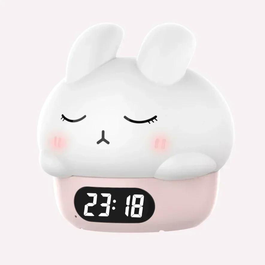 Kawaii Bunny Digital Alarm Clock Cartoon Rabbit USB Electronic Desk Clock Bedrooms Timer Bedside for Kids Small Room Decor