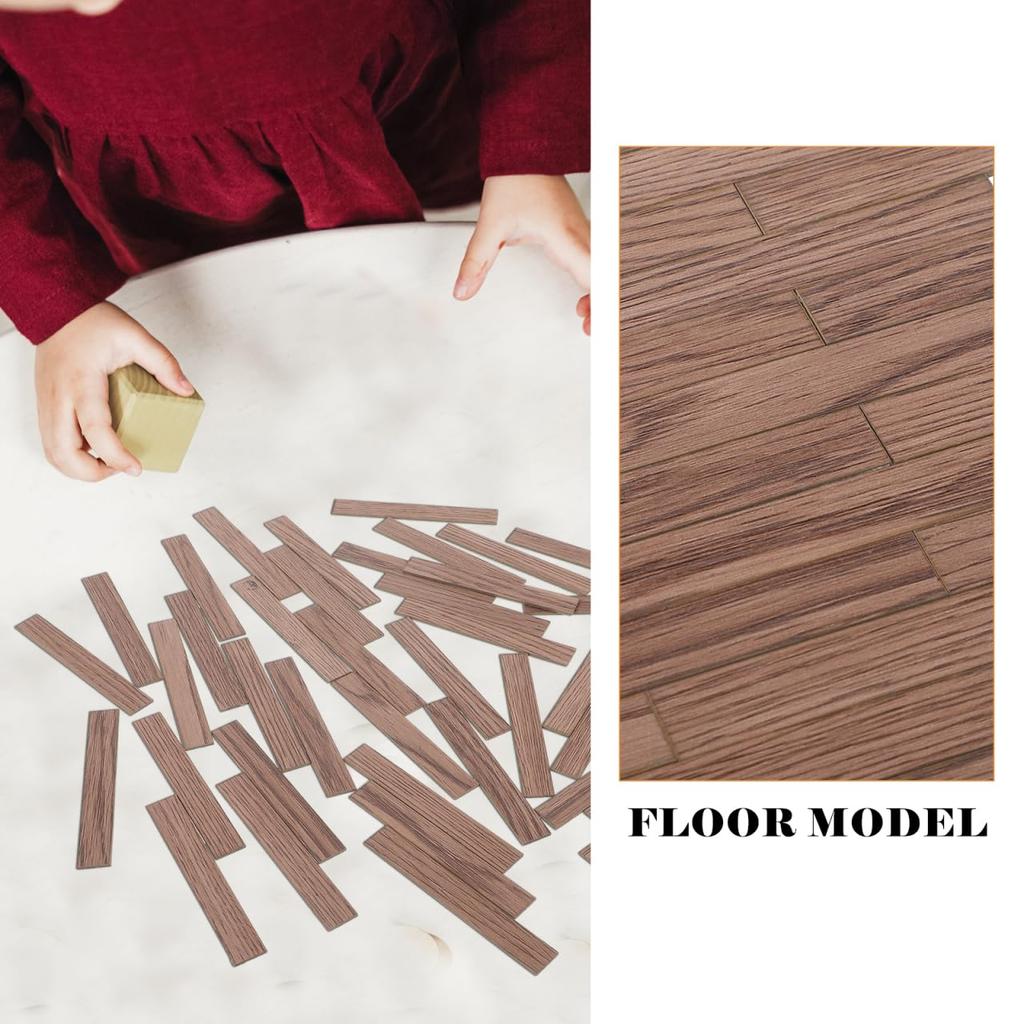 OUNONA 40 Pieces Miniature House Imitation Wood Grain Flooring Boards, 10x0.6x0.08 Inches, Dollhouse Accessories, Model Flooring, DIY Interior Decor