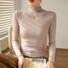 Women S Ruffled Half High Neck Fitted Long Sleeve T Shirt