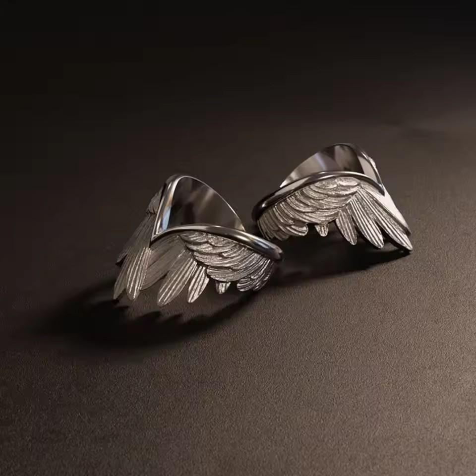 Retro Angel Wings Ring For Women Girls Punk Gothic Adjustable Open Ring Handmade Designer Jewelry Accessories Gift E783