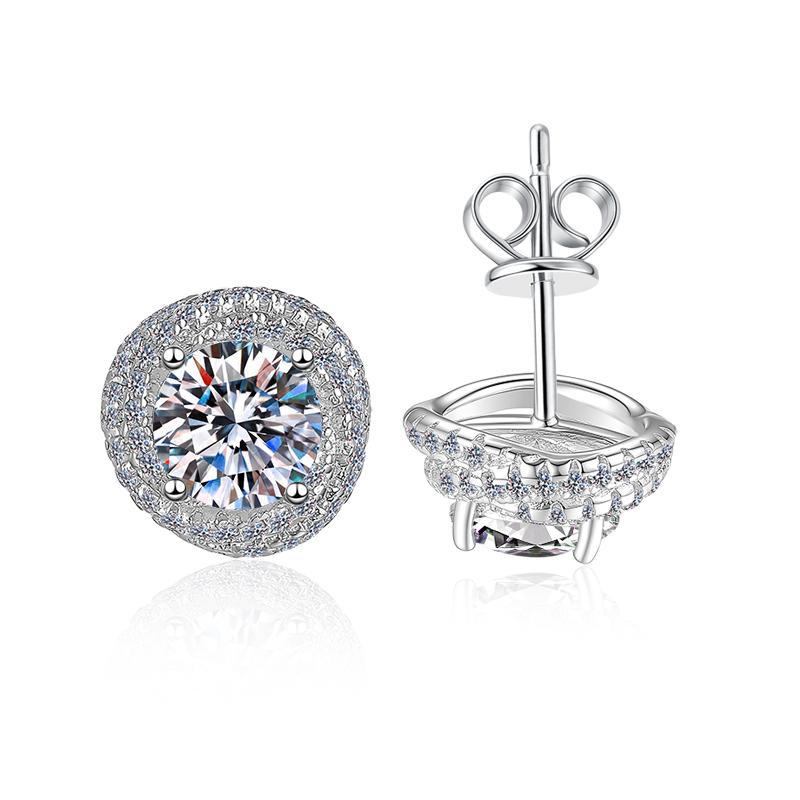 0,5 & 1 Karat Runder Schliff VVs1 Moissanit Doppel-Halo-Steckohrringe GRA-zertifiziert 925er Sterlingsilber für Damen Hochzeits Schmuck