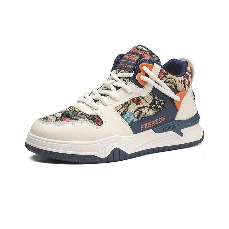 Light luxury autumn men's high-top sports and leisure shoes, teenagers thick-soled versatile men's shoes, live cartoon skateboard shoes
