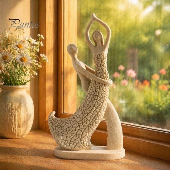 Artistic Home Accents Abstract Couple Sculpture Ornament, Resin Sandstone Style Statue, Romantic Durable Table Decor Embracing Figure for Living Room