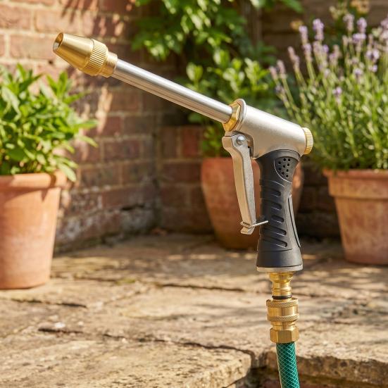 Garden Hose Nozzle, Long Wand High-Pressure Sprayer with Anti-Slip Grip, Heavy Duty Booster Nozzle for Car Washing Garden Watering
