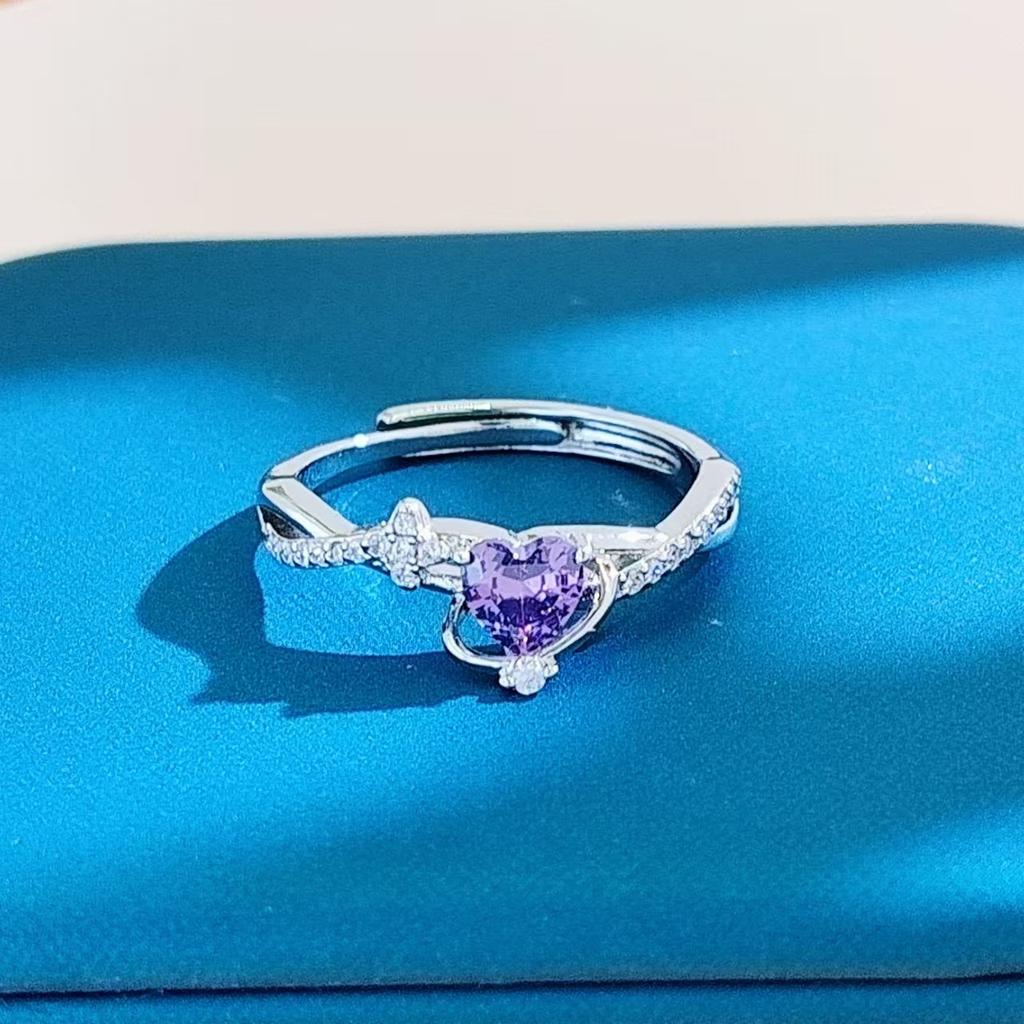 Pink Love Zir*****Pen Ring Women'S Light Luxury Sweetheart Planet Beautiful Girl Amethyst Women'S Ring