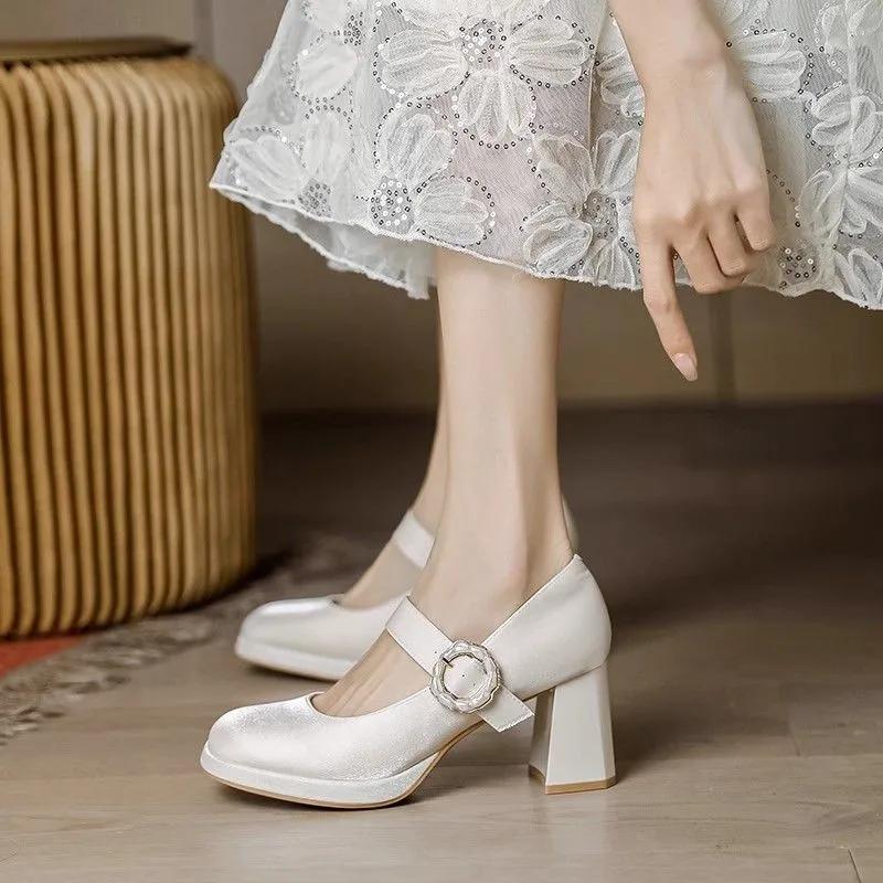 2024 New Red Maritjen Platform Waterproof Lolita High Heels Women's Chunky Wedding Shoes Single Shoes
