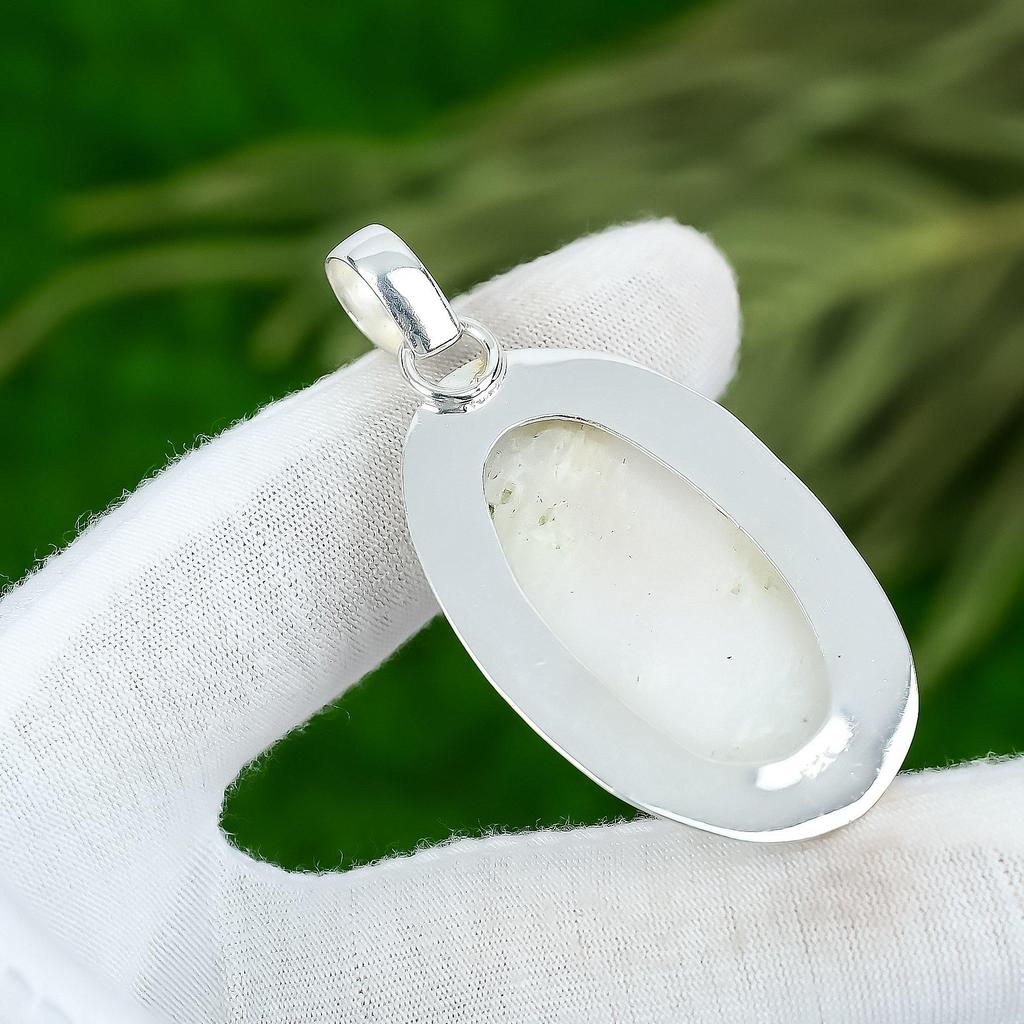 Easter Sale Sterling Silver Natural Scolecite Bezel Crown Chakra Artisan Pendant