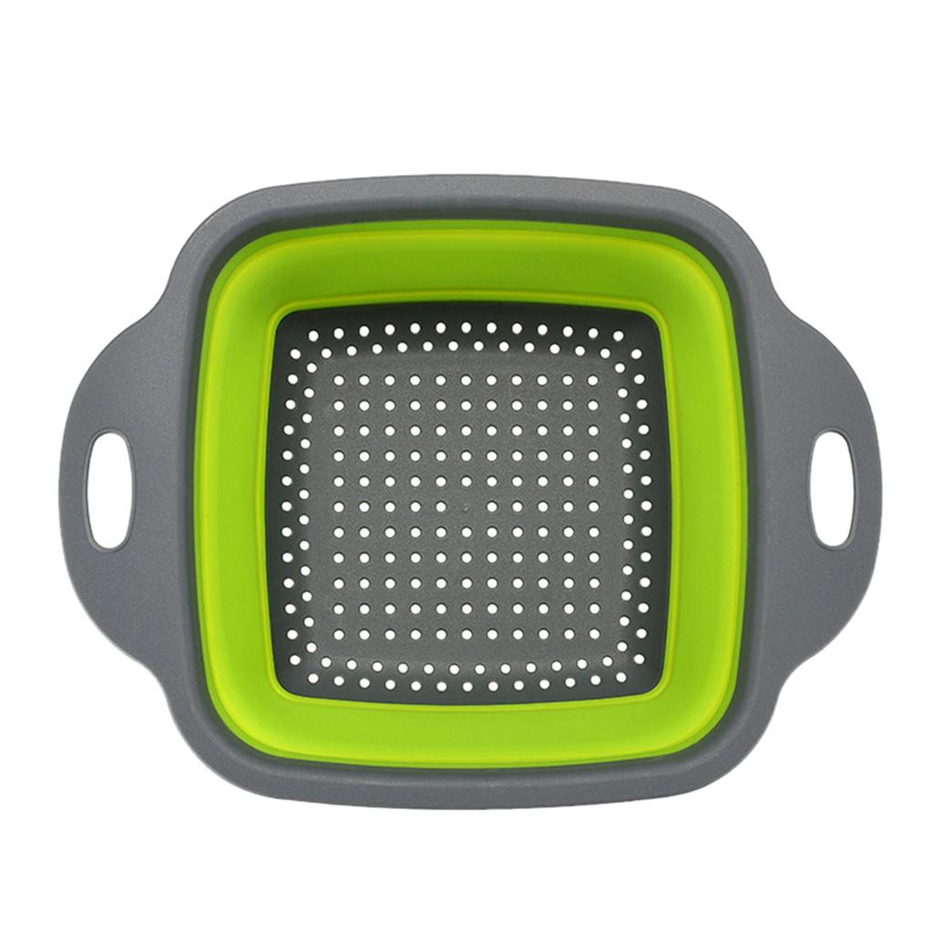 Foldable Silicone Colander Fruit Vegetable Washing Basket Strainer Kitchen Tool L зелёный