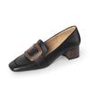 Fashion 2025 Spring Women Loafers Square Toe Chunky Heel Women Shoes Genuine Leather Shoes for Women Retro Square Button Women's Pumps
