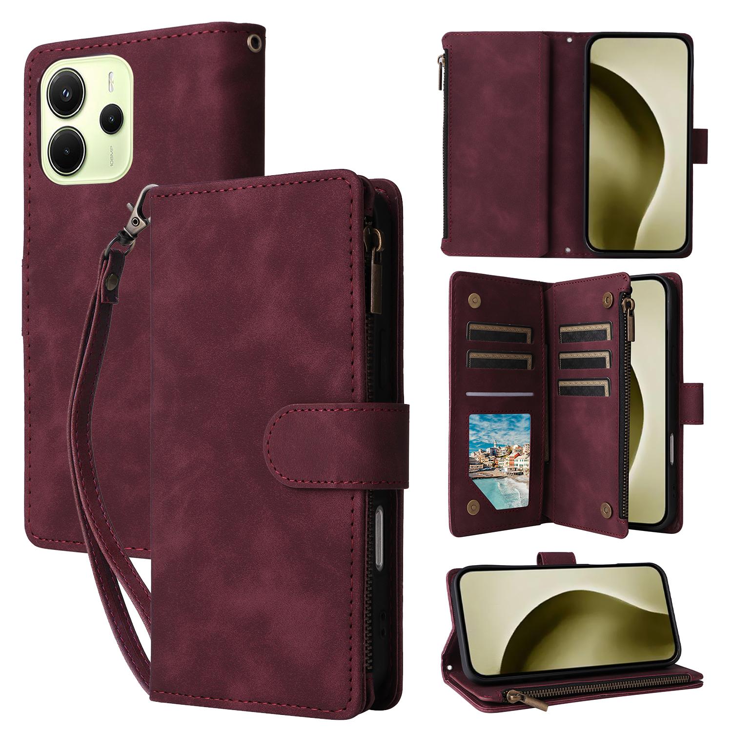 

Для Xiaomi Redmi Note 14 4G (164,84 мм) Чохол Гаманець на блискавці Кілька відділень для карток Шкіряний чохол для телефону Wine Red