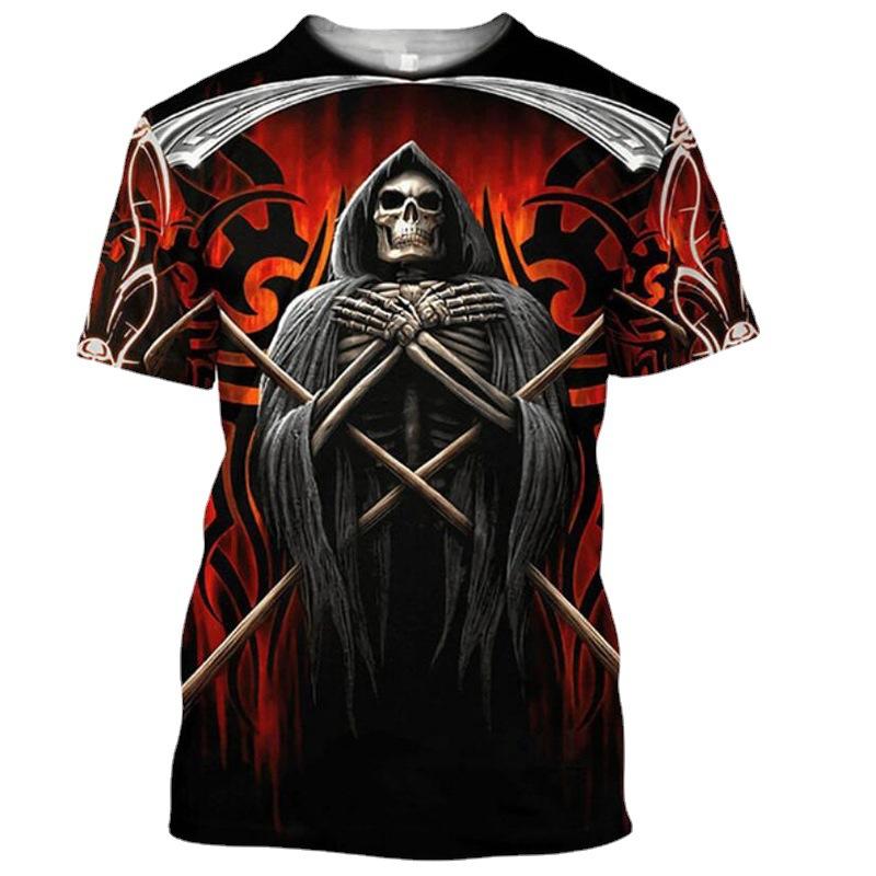 Men's 3D Printed T-Shirt Retro Patterned Skull Print Short Sleeve O-Neck Pullover Casual Top