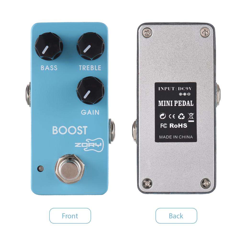 ZORY Guitar Boost Effects Pedal BASS/TREBLE/GAIN 2-Band EQ Control DC 9V 6.35mm Input/Output