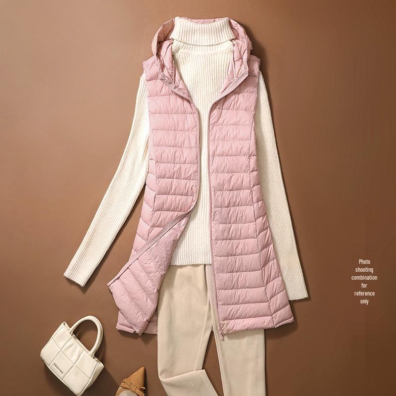 

Женский приталенный легкий пуховый жилет, спортивная куртка средней длины и шапка для осени/зимы - Доступны большие размеры 4XL розовый