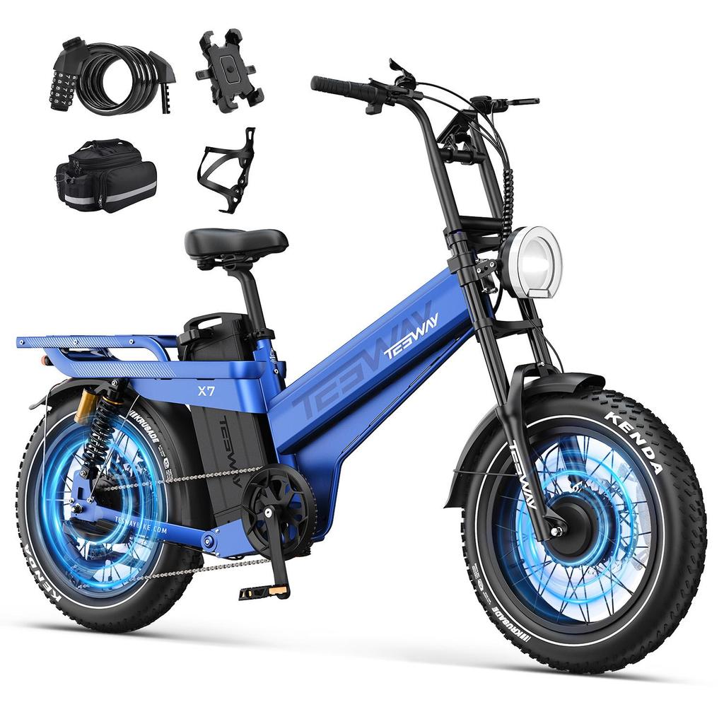 TESWAY X7 AWD All-Terrain Elektrofahrrad 52V60Ah Akku 1000W*2 Dualmotor Elektrofahrrad 20 Zoll Offroad-Reifen Mountain E-Bike