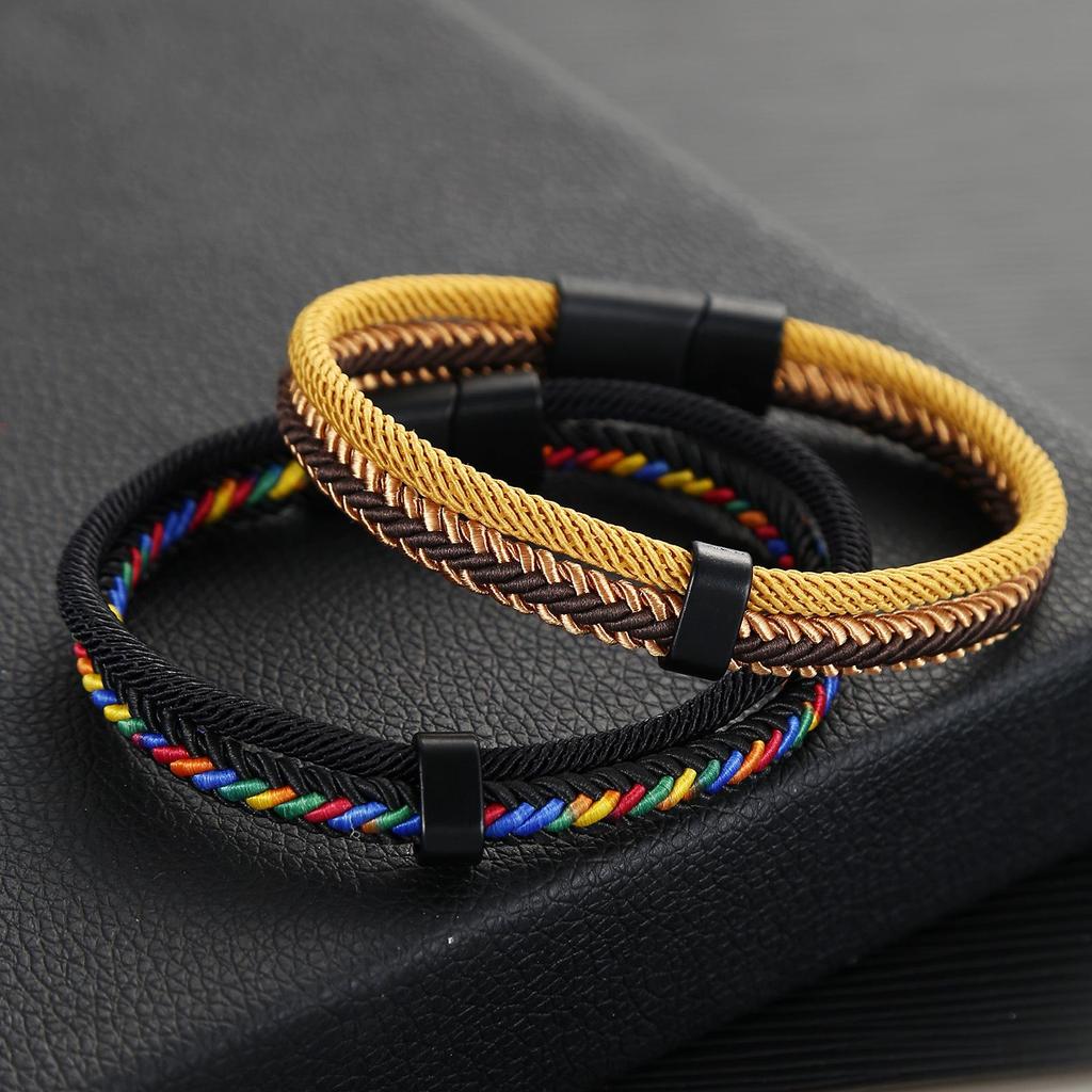 Noter Grade A Ethnic Fabric String Bracelet For Men Double Layer Various Colors Available Sports Sweat Absorbent Braslet Bangle Hombre