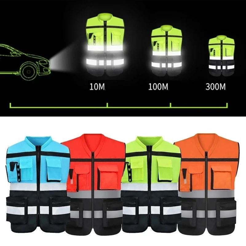 High Visibility Multi Pocket Oxford Fabric  Safety Vest for Night Riding Safety Vest