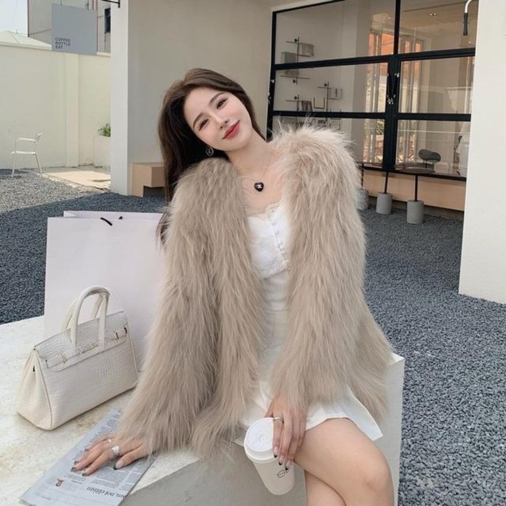 Winter New Imitation Raccoon Fur Coat Female Fox Hair Young Short Small Internet Celebrity Woven Imitation Fur Coat