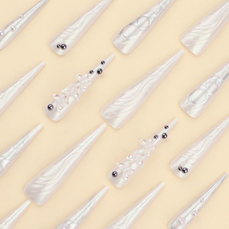 3D Wearing Nail Aurora Butterfly Point Drill Manicure Fake Nails Super Long Pointed European and American Popular Fake Nails