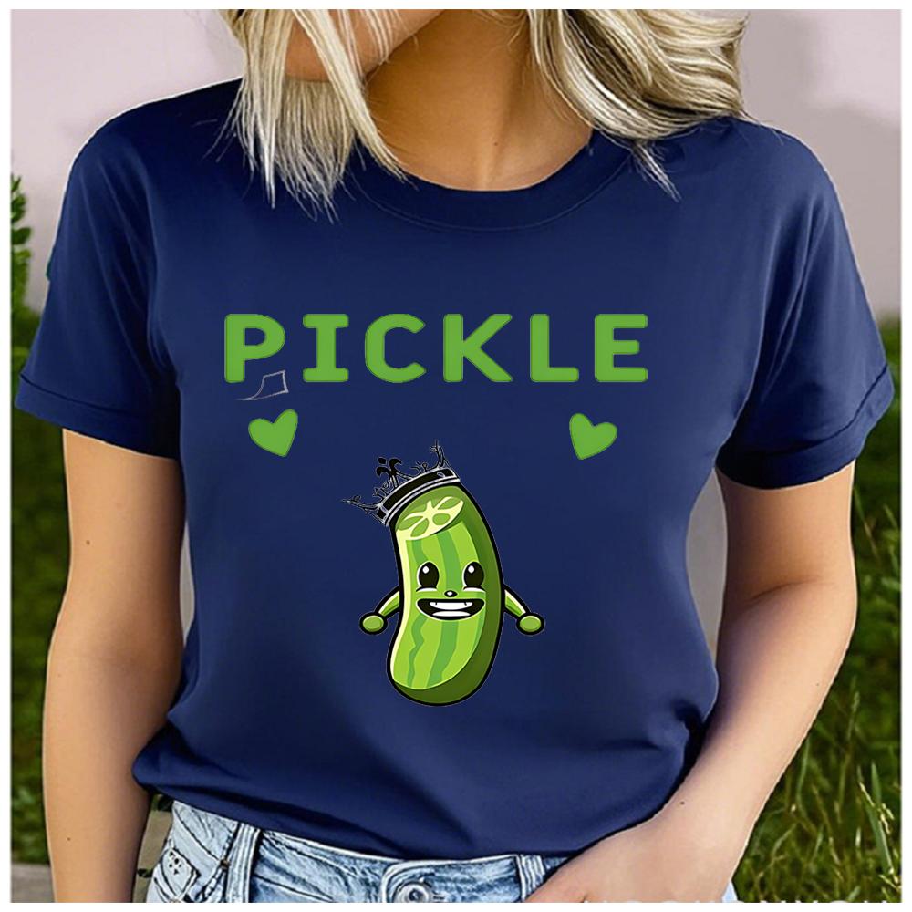 Unisex Polyester Summer Top with Funny Acid Cucumber Print Loose Round Neck Short Sleeve Fashion for Astrology Lovers