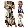 Women's Button Down V-Neck Midi Dress Long Sleeve Lace-Up Printed Dress Summer Casual Outfit for Daily Wear Vacation Club Cocktail Party