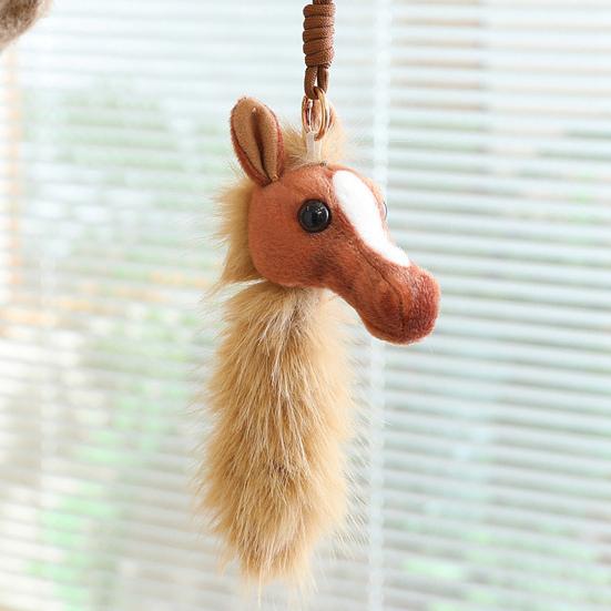 Horse Head Plush Keychain Realistic Equine Toy with Movable Tail Cute Pony Head Bag Charm for Animal Lovers