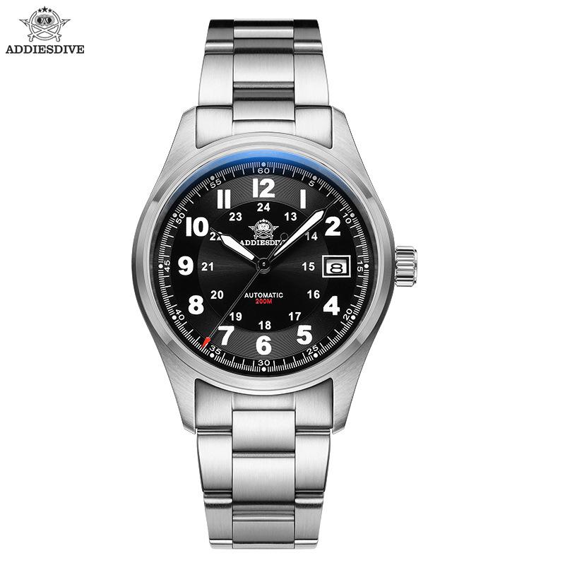 ADDIESDIVE Men's High-End Automatic Mechanical Watch with Calendar, Stainless Steel.