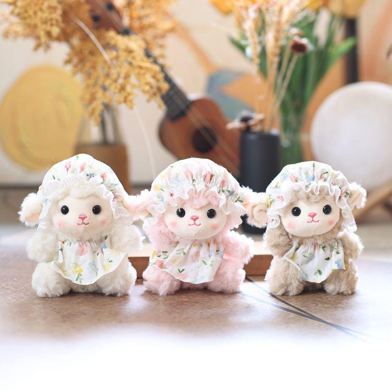 Cute Tulip Lamb Plush Keychain Fluffy Soft Stuffed Pendant Detachable Wrist Lanyard for Girls Birthday Gift