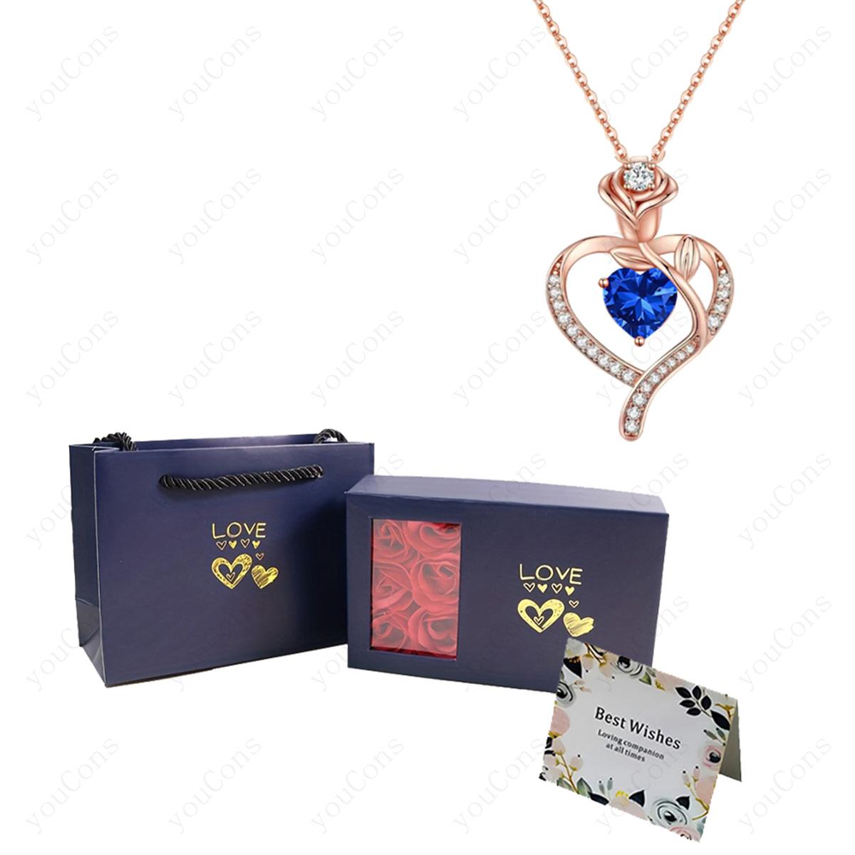 

Heart Birthstone Pendant Necklaces With Rose Gift Box For Women Mother Girlfriend Valentines Christmas Birthday 2026 New Jewelry