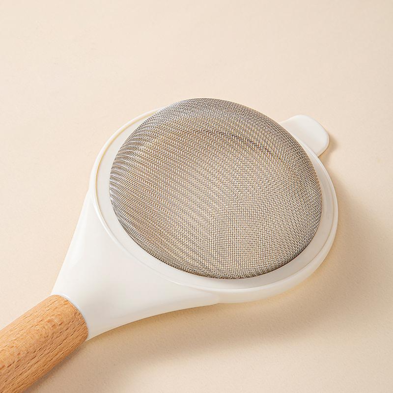 Wooden Handle Sieve Stainless Steel Fine Mesh Flour Sifter Colander Sugar Cocoa Matcha Powder Flour Colander Hand-Held