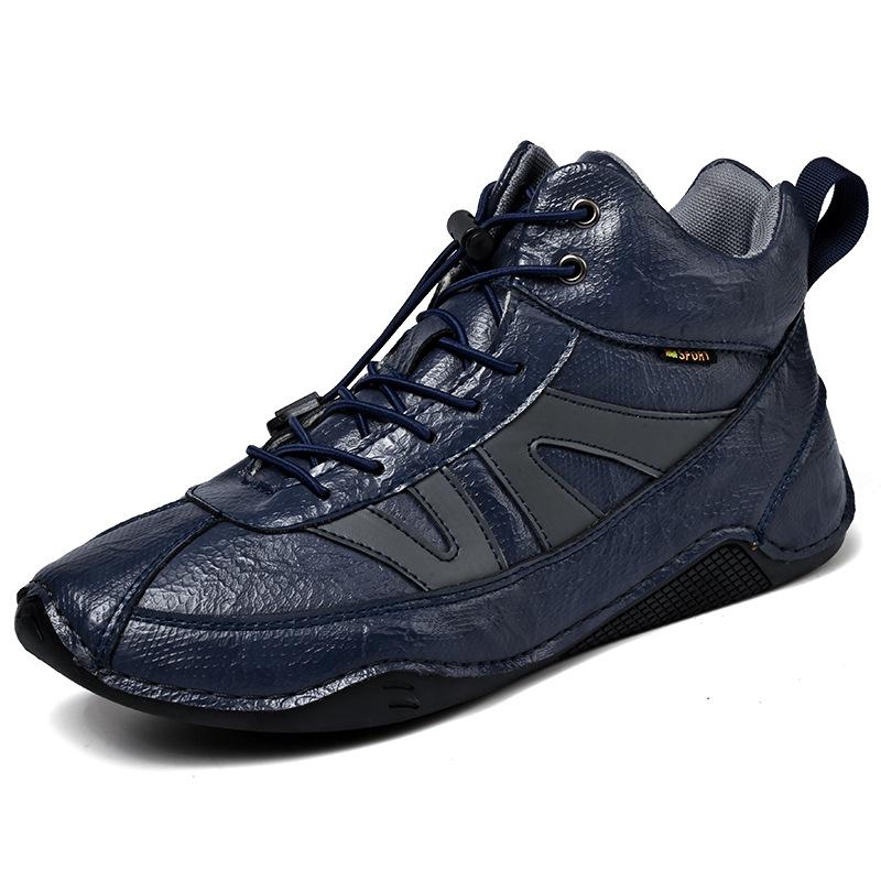 Men's High-Top Autumn Casual Leather Shoes - Genuine Leather, Soft Sole, Work Boots, Outdoor, Plus Velvet Cotton Lining