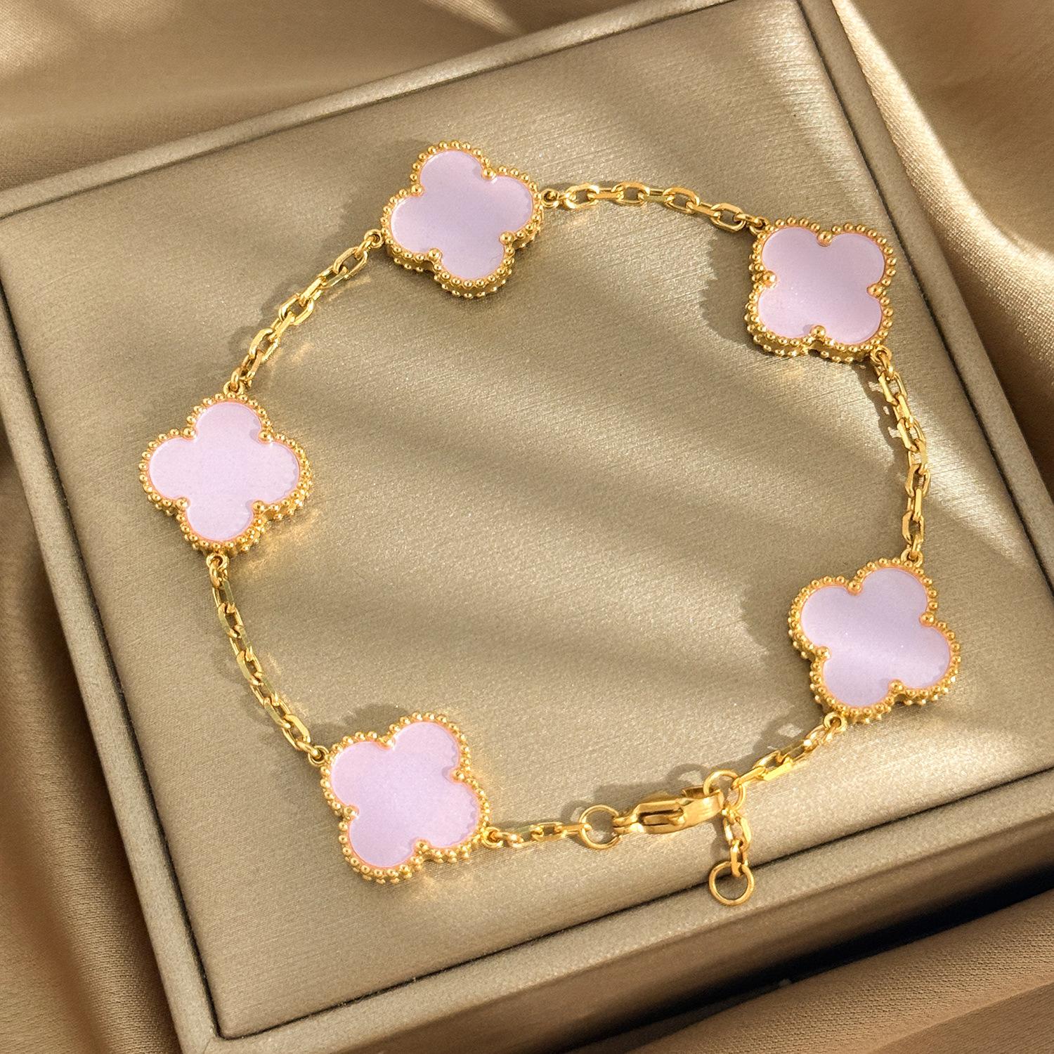 

15мм Титанова сталь Браслет Чотирилисник Висока якість Браслет П ятиквітка 18К Не тьмяніє Жіночий браслет