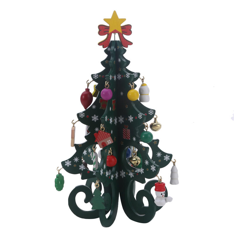 Wooden Christmas Tree Pendant Set Creative Xmas Hanging Ornament Six Tree with Small Pendant Set