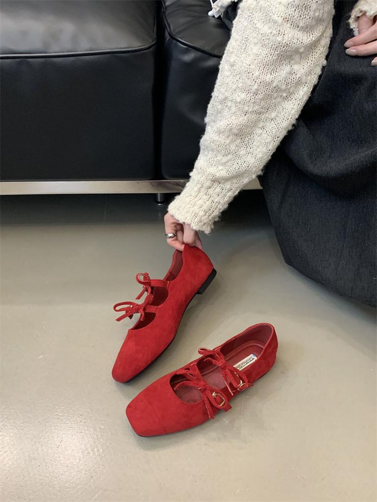 IPPEUM Women Ballet Flats Red 2025 New Summer Mary Janes Zapatos De Mujer Ballerina Shoes