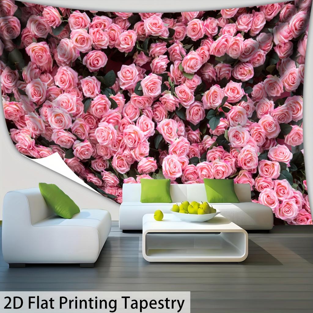 1Pc Romantic Rose Landscape Tapestry Wall Hanging, Decorative Fabric Poster for Bedroom, Living Room, Dorm & Home Decor