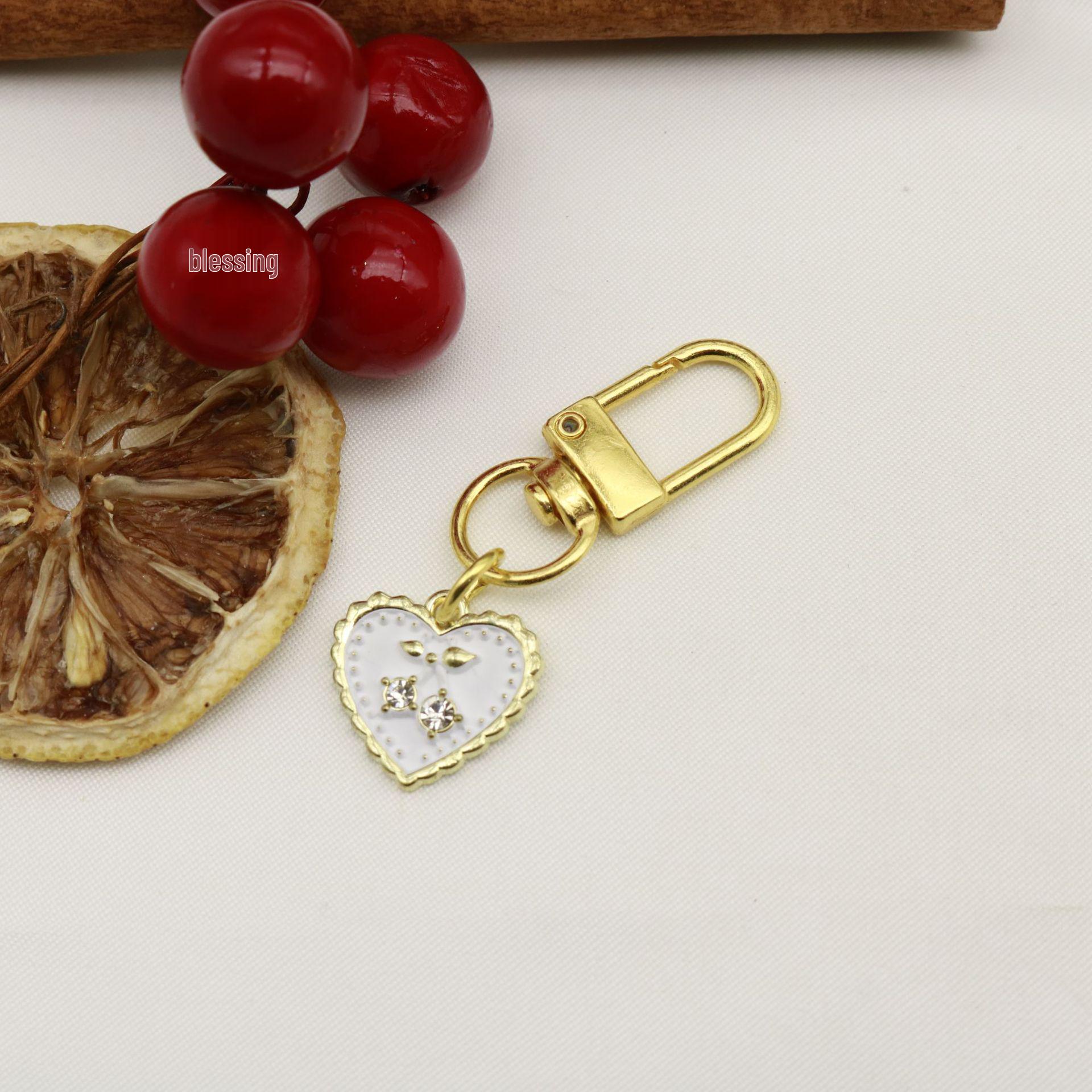 Rhinestone Heart Cherry Keychain Pendant