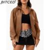BITCED Fashionable Oversized Leather Jacket for Women Long-Sleeve Collared Spring/Fall Coat