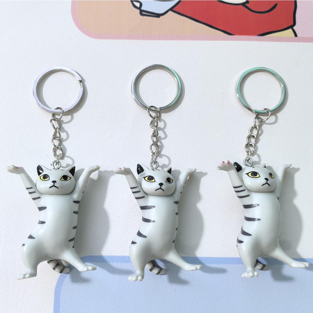 Creative Cat Pen Holder Keychain Cute Desk Decor Cat Figurine Key Ring Couple Family Keychain Pendant
