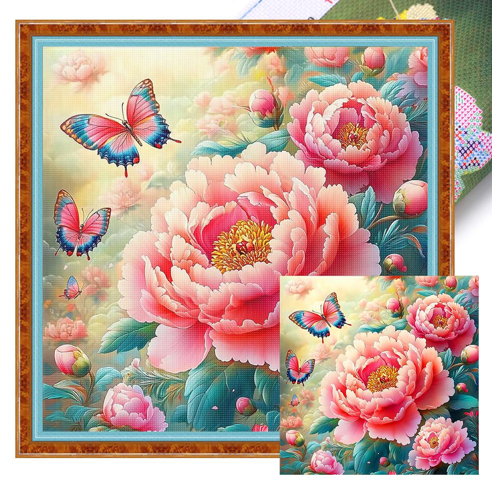 1 Set Full Embroidery Cotton Thread 11CT Printed Fantasy Flowers Cross Stitch Kits DIY Arts Ornament Home Decorations 40x40cm