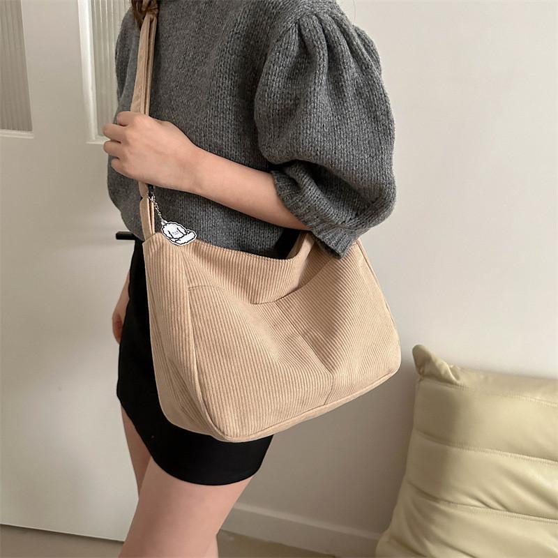 Crossbody Tote Womens Bag Corduroy Soft Textured For School Commute Essentials