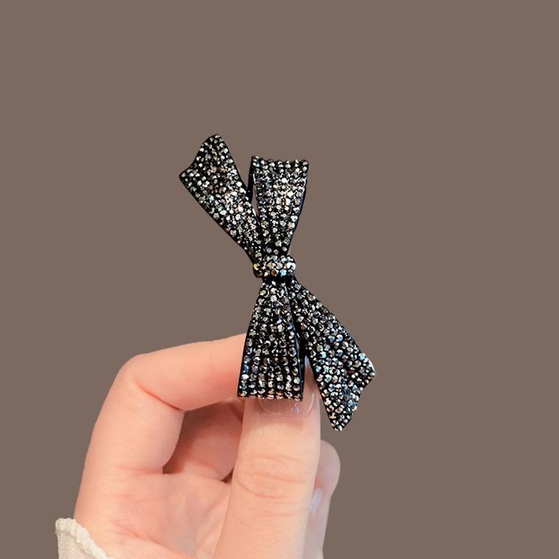 Light Luxury Full Rhinestone Bow Hair Clip Spring Clip Women's Back of Head Haft-tied One-word Clip Fashion Hair Accessories