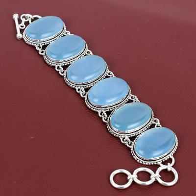 Pulsera de Aguamarina Hecha a Mano Pulsera de Piedra Preciosa Natural Joyería Vintage Pulsera de Plata de Ley 925 Pulsera de Cadena Ajustable Regalos Para Mamá