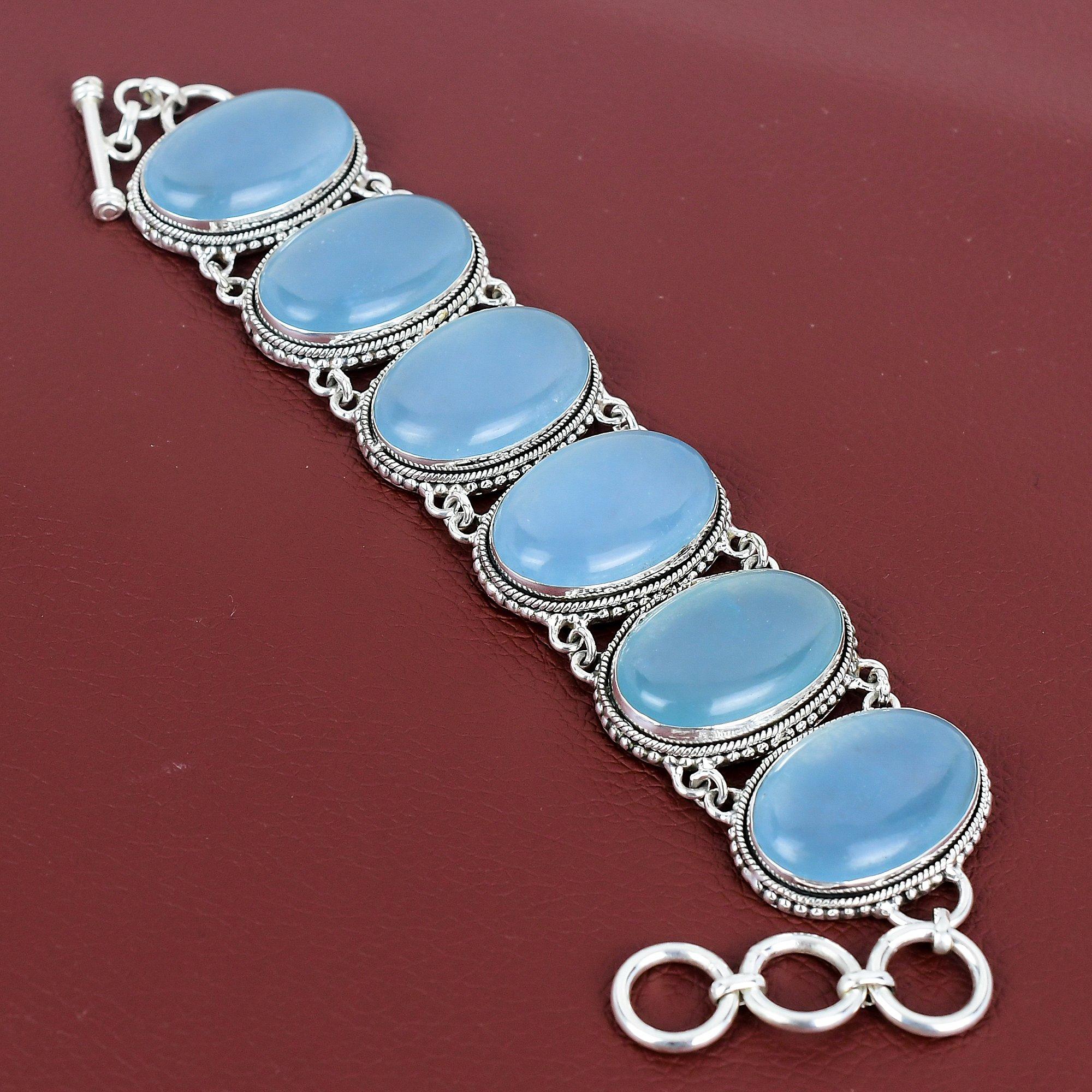 Aquamarine Bracelet Handmade Natural Gemstone Bracelet Vintage Jewelry 925 Sterling Silver Bracelet Adjustable Chain Bracelet Gifts For Mom Adjustable