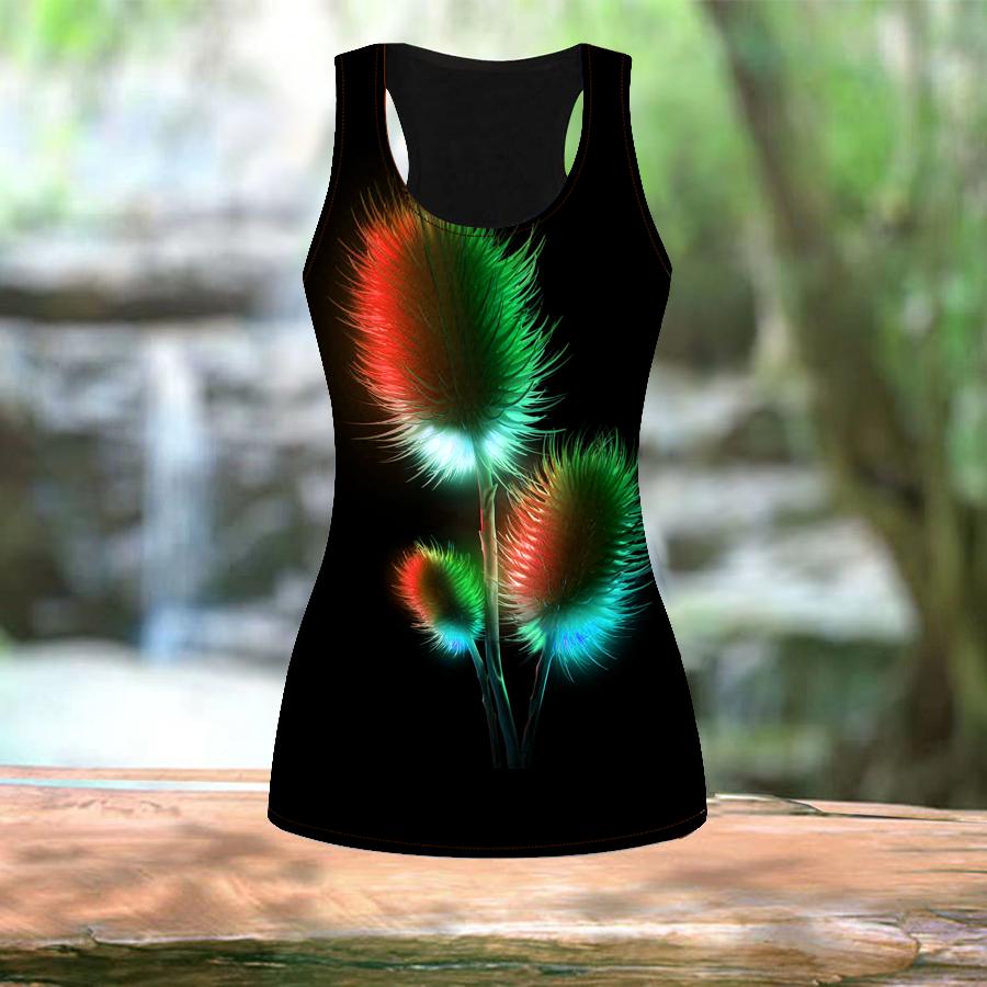3D Gradient Blue Feather Print Women Workout Yoga Gym Printed Summer Sport Shirts Plus Size Vests