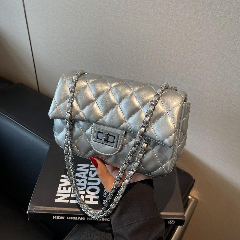 Fashion diamond chain small square bag new high-end simple shoulder bag trendy versatile messenger bag