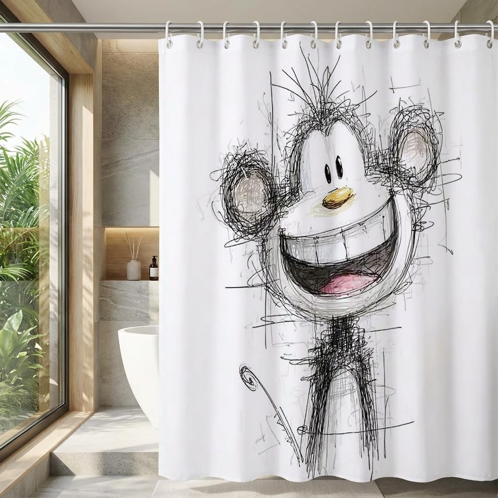

Scribble Monkey Shower Curtain – Playful Cartoon Design, Whimsical Bathroom Decor 12Pcs Hooks 71X71Inch W60H190(CM)-1 Pcs