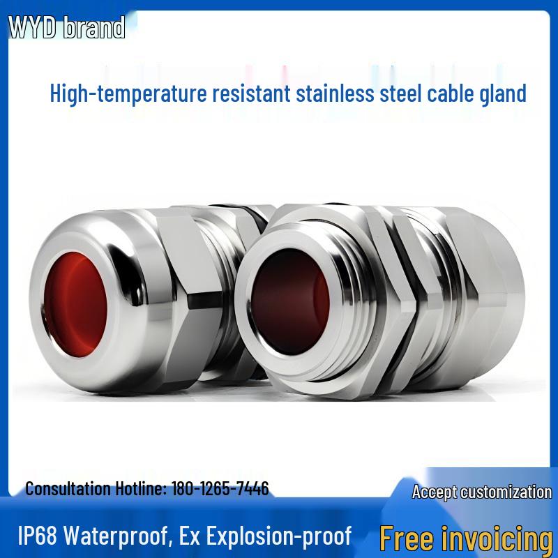 IP68 Waterproof Stainless Steel Cable Gland, High Temp Resistant 200° Silicone Seal, Metric M