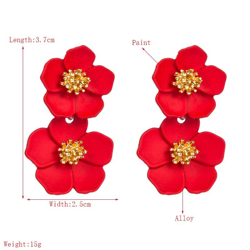 Fashion Sweet Colorful Multilayer Flower Drop Earrings Simple Alloy Lacquer Earrings for Women Jewelry Gifts PD722